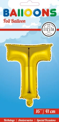 Folie Ballon Letter T Goud 41cm met Rietje