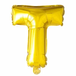 Folie Ballon Letter T Goud 41cm met Rietje