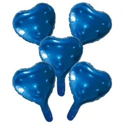 5 Folieballonnen hart met papieren rietje 9" blauw