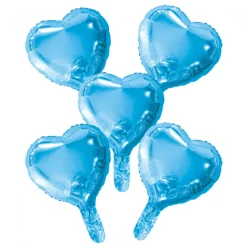 5 Folieballonnen hart met papieren rietje 9" baby blauw