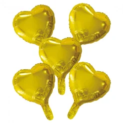5 Folieballonnen hart met papieren rietje 9" goud