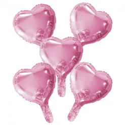 5 Folieballonnen hart met papieren rietje 9" baby roze