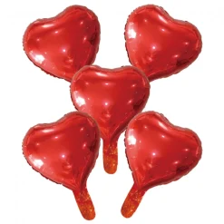 5 Folieballonnen hart met papieren rietje 9" rood