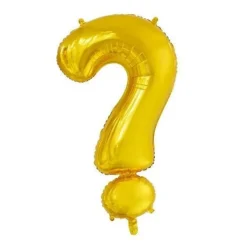 Folie Ballon Vraagteken ? Goud 41cm met Rietje