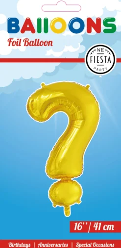 Folie Ballon Vraagteken ? Goud 41cm met Rietje