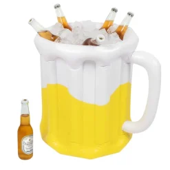 Geel Witte Bierpul Opblaasbaar 46cm
