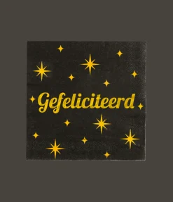 Gefeliciteerd Servetten Goud Zwart Sterren 19cm 16st