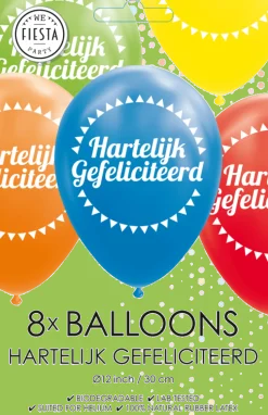 Gekleurde Ballonnen Hartelijk Gefeliciteerd 30,5cm 8st
