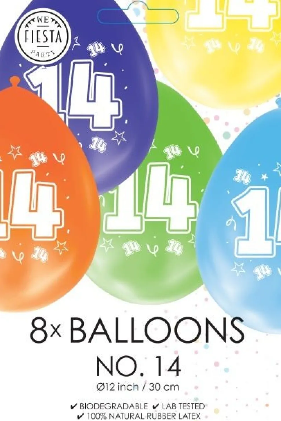 Gekleurde Ballonnen 14 Jaar 30cm 8st