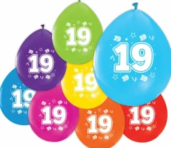 Gekleurde Ballonnen 19 Jaar 30cm 8st