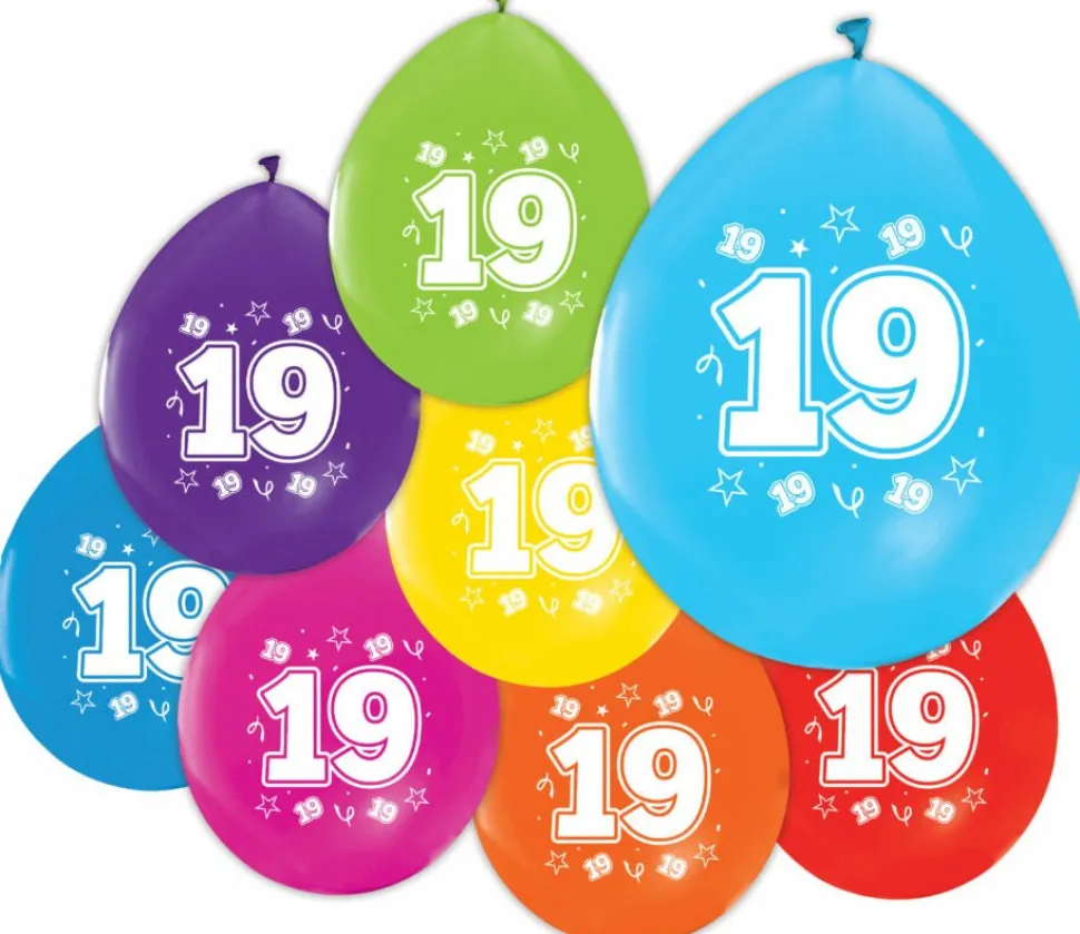 Gekleurde Ballonnen 19 Jaar 30cm 8st