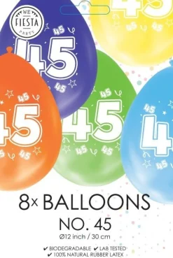 Gekleurde Ballonnen 45 Jaar 30cm 8st