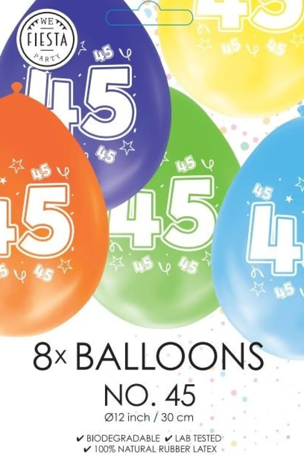 Gekleurde Ballonnen 45 Jaar 30cm 8st