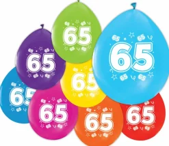Gekleurde Ballonnen 65 Jaar 30cm 8st