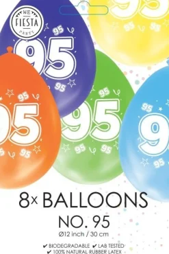 Gekleurde Ballonnen 95 Jaar 30cm 8st