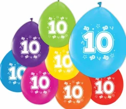 Gekleurde Ballonnen 10 Jaar 30cm 8st