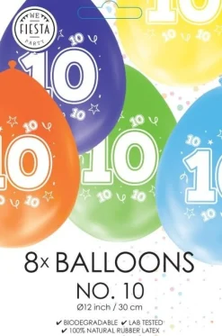 Gekleurde Ballonnen 10 Jaar 30cm 8st