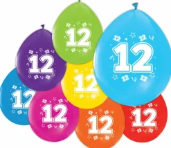Gekleurde Ballonnen 12 Jaar 30cm 8st