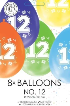Gekleurde Ballonnen 12 Jaar 30cm 8st