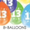 Gekleurde Ballonnen 13 Jaar 30cm 8st