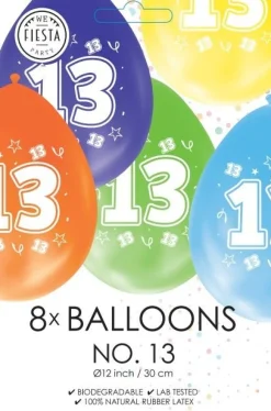 Gekleurde Ballonnen 13 Jaar 30cm 8st