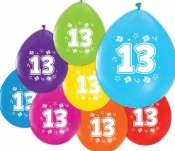 Gekleurde Ballonnen 13 Jaar 30cm 8st