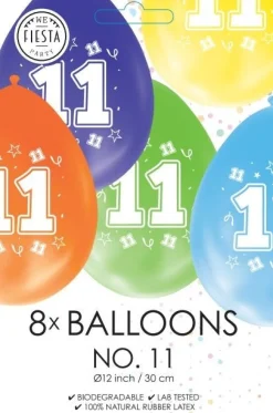 Gekleurde Ballonnen 11 Jaar 30cm 8st
