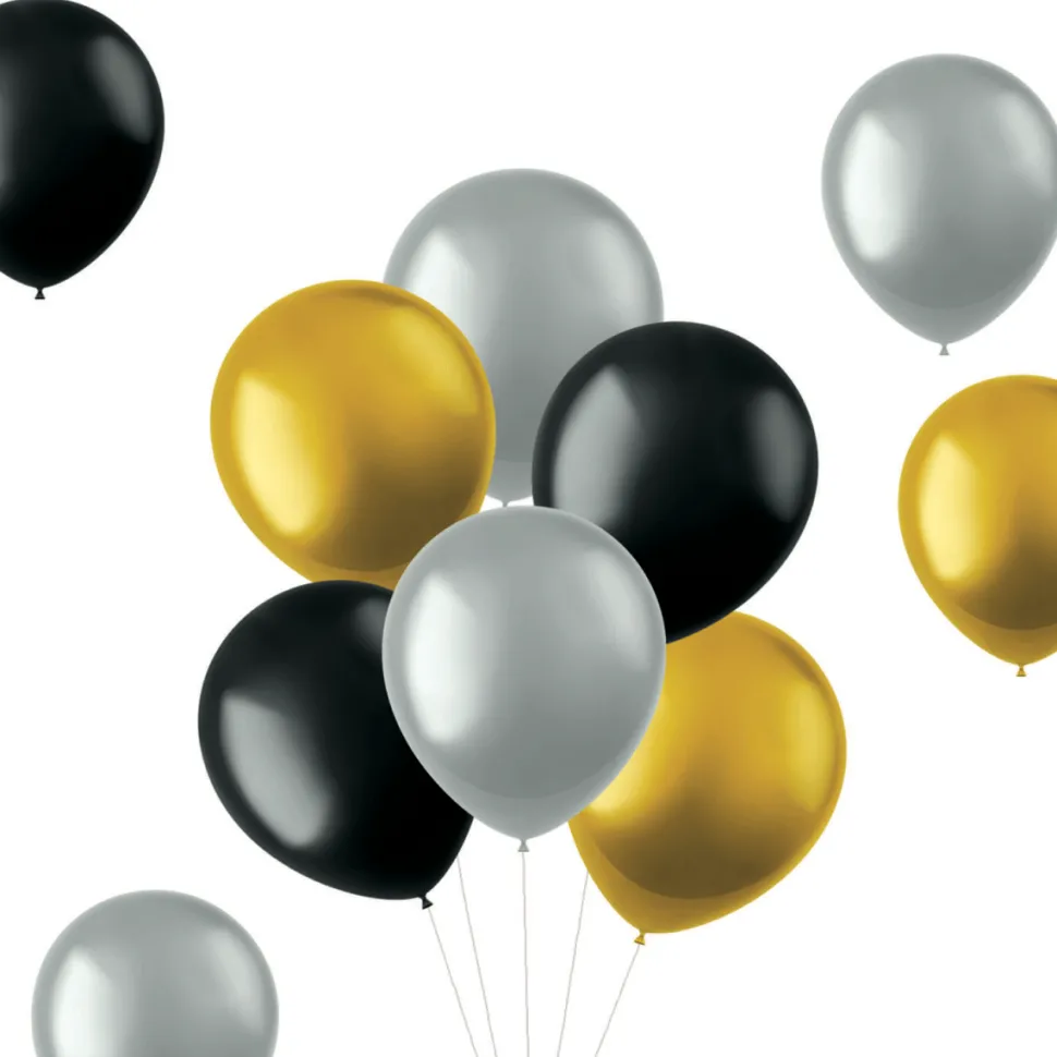 Gekleurde Ballonnen Zwart Goud Zilver Metallic 33cm 50st