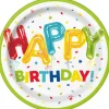 Gekleurde Happy Birthday Borden 18cm 8st