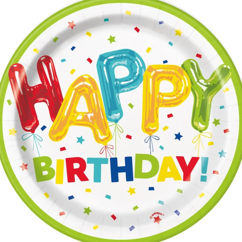 Gekleurde Happy Birthday Borden 18cm 8st