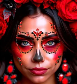 Gezichtsdecoratie Dag van De Doden Rood/Zwart