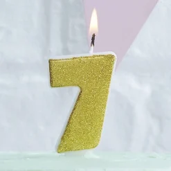 Gouden Kaars 7 Jaar Glitters 6cm