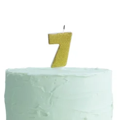 Gouden Kaars 7 Jaar Glitters 6cm