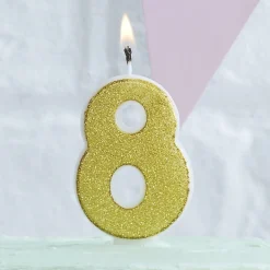 Gouden Kaars 8 Jaar Glitters 6cm