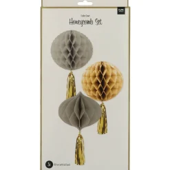 Goud Grijze Honeycombs 30cm 3 delig