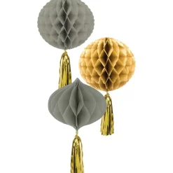Goud Grijze Honeycombs 30cm 3 delig