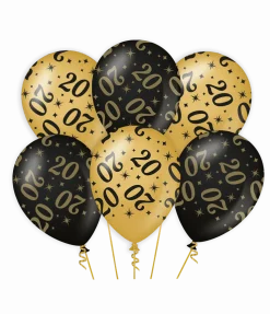 Goud Zwarte Ballonnen 20 Jaar 30cm 6st