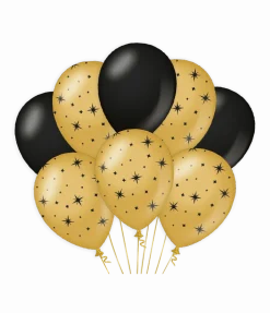 Goud Zwarte Ballonnen Sterren 30cm 6st