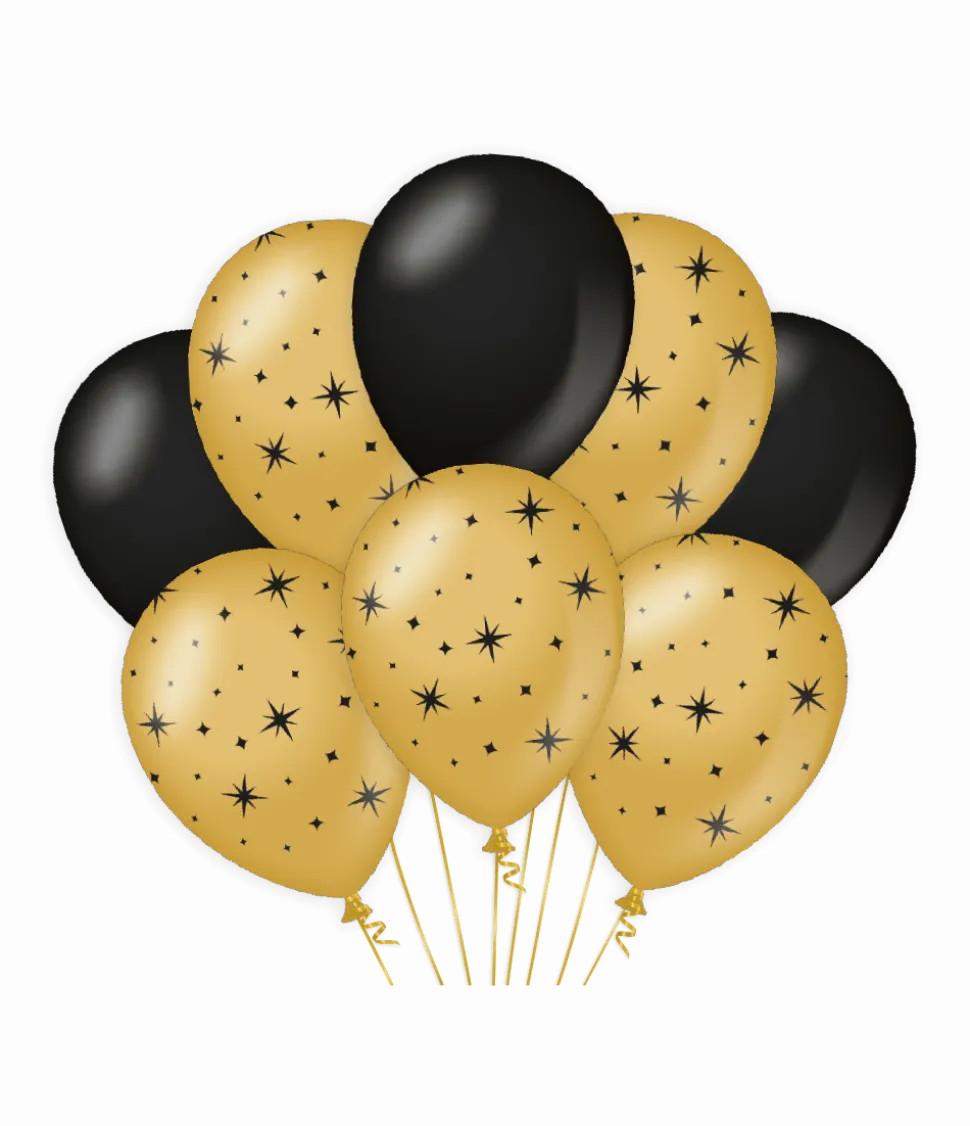 Goud Zwarte Ballonnen Sterren 30cm 6st