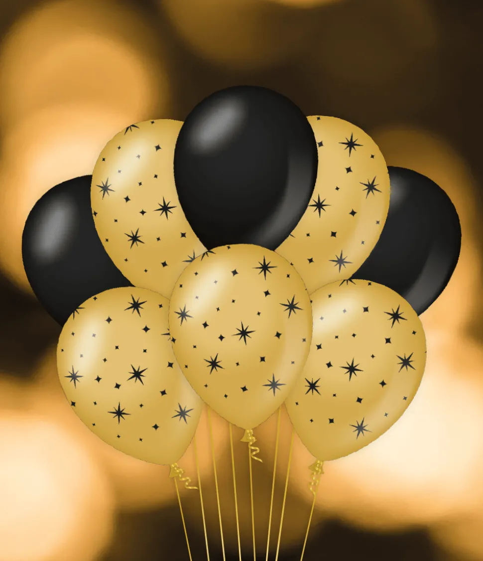 Goud Zwarte Ballonnen Sterren 30cm 6st