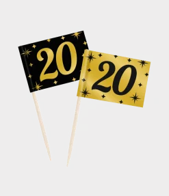Goud Zwarte Cocktailprikkers 20 Jaar 6,5cm