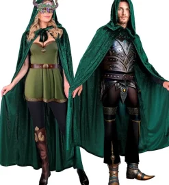 Groen Fluwelen Cape Met Kap 140cm