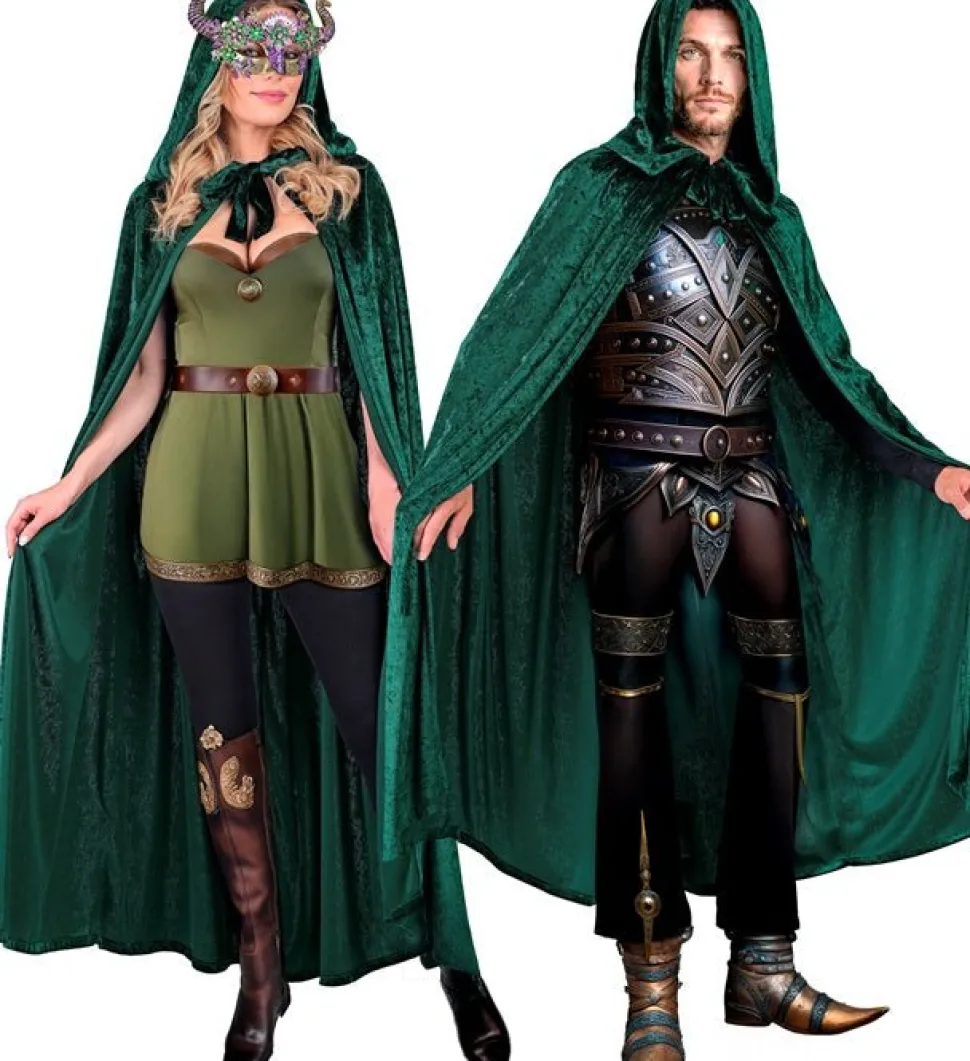 Groen Fluwelen Cape Met Kap 140cm