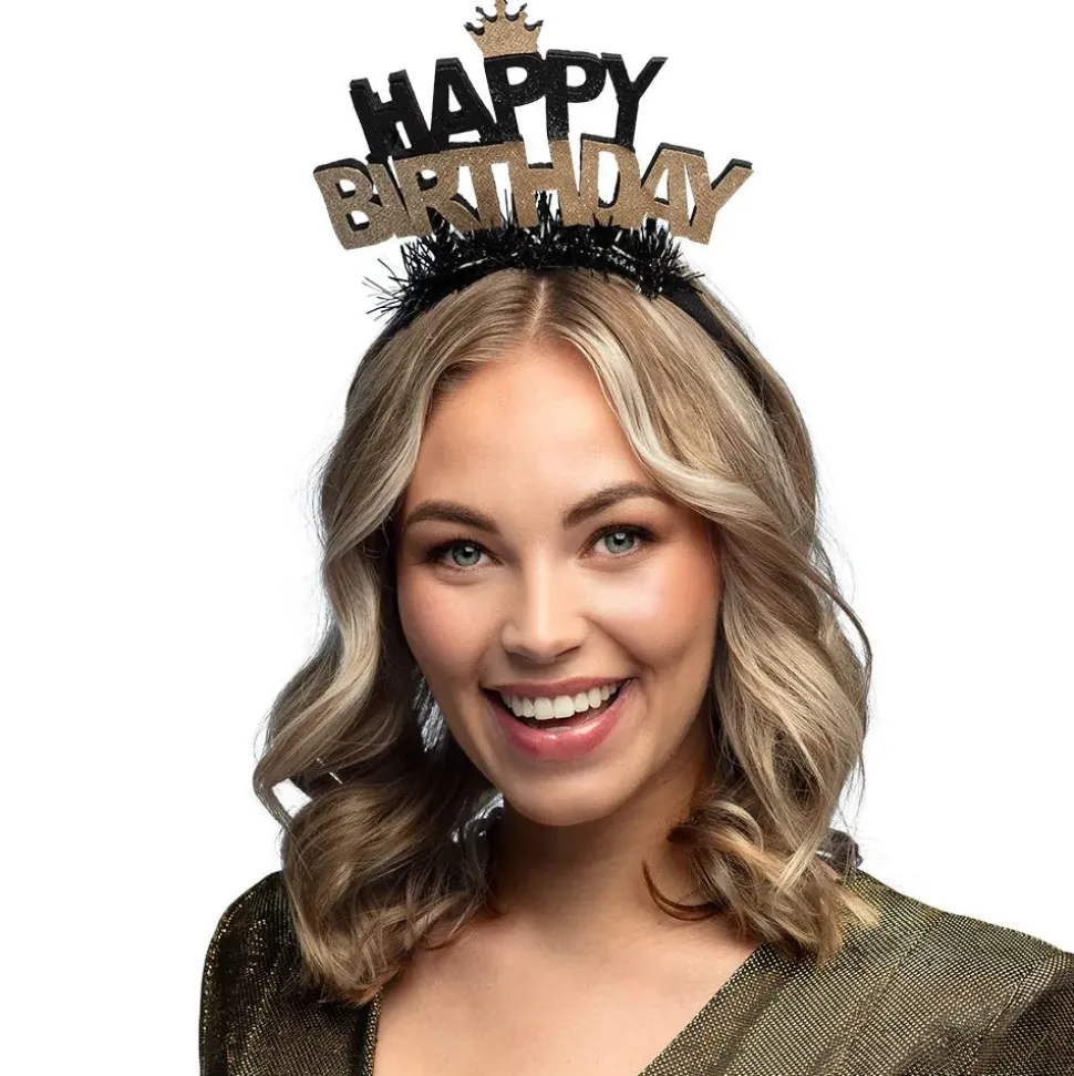 Haarband Happy Birthday Goud/Zwart