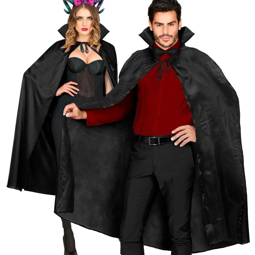 Halloween Cape Zwart Met Kraag 1,3m