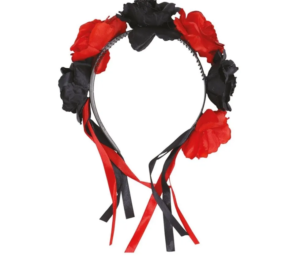 Halloween Haarband Bloemen Rood Zwart