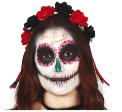 Halloween Haarband Bloemen Rood Zwart