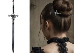 Halloween Haarspeldjes Zwart Zilver Zwaard 19cm