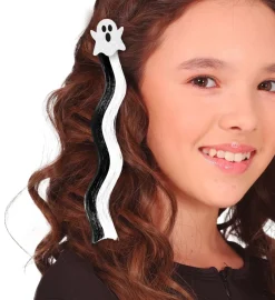 Halloween Hair Extension Zwart Wit Spook 40cm