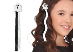 Halloween Hair Extension Zwart Wit Spook 40cm